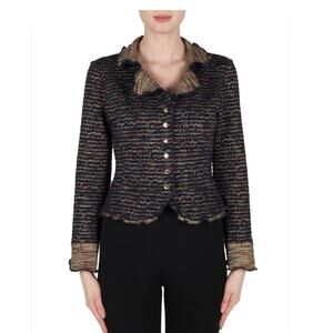 Joseph Ribkoff Ruffled Collar Cropped Jacket Navy Multi Size 6